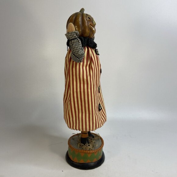Halloween Pumpkin Head Figurine On Stand Fabric Resin Scarecrow 16 in Vtg - Picture 7 of 10